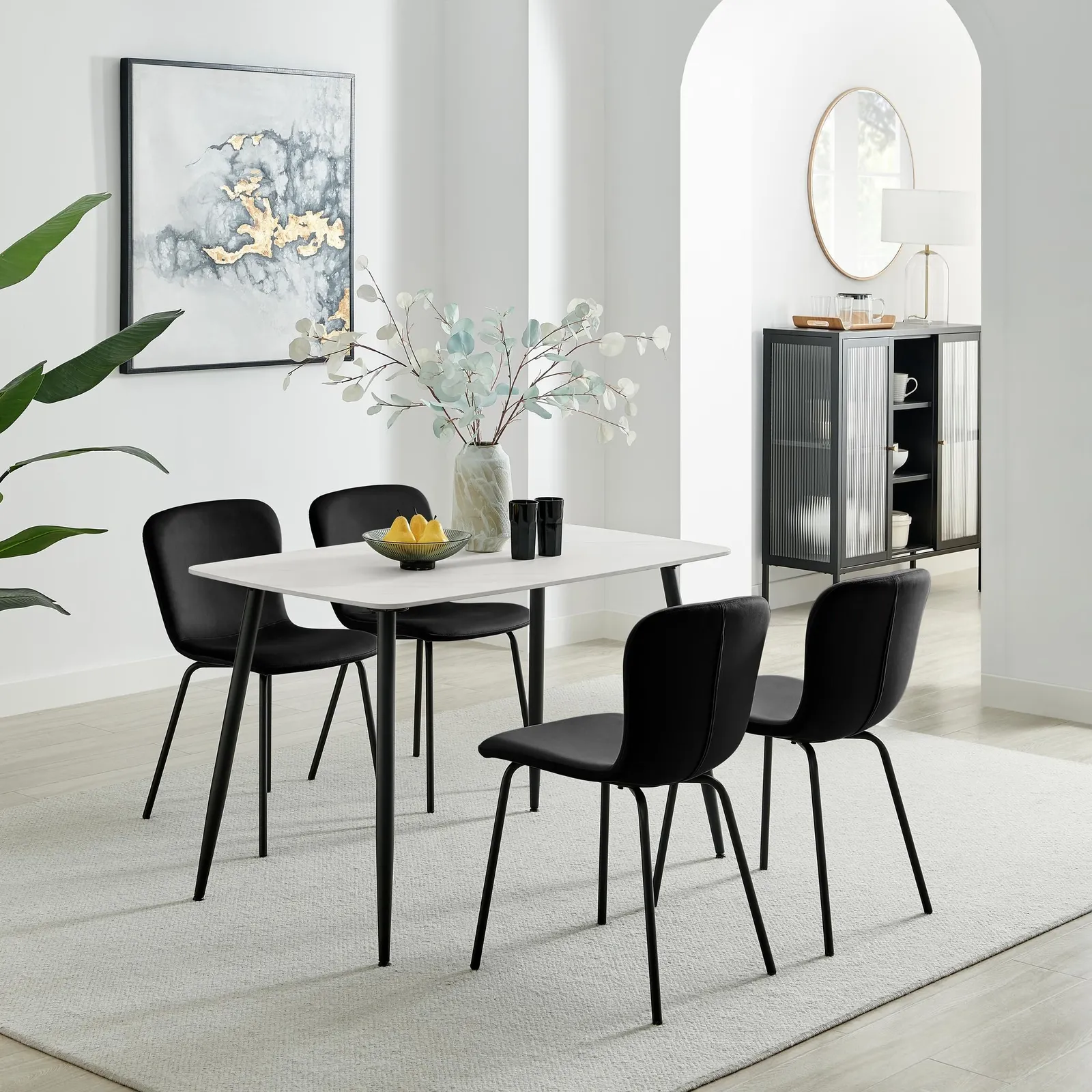 FurnitureboxUK Asti White Marble Ceramic Top Dining Table & 4 Cream Asti Chairs in Black