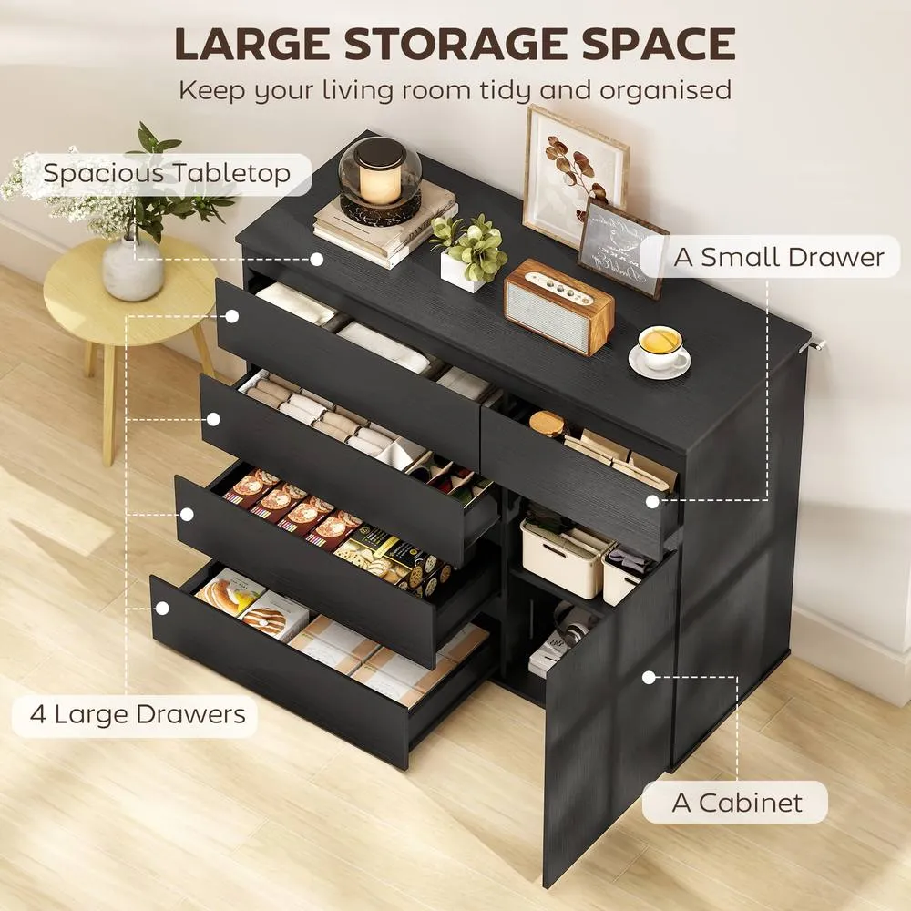 HOMCOM Sideboard Storage Cabinet, Kitchen Cupboard with 5 Drawers in Black 4