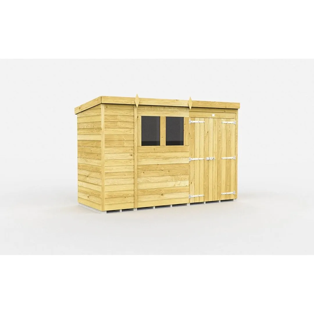 Buttercup Farm 10 x 4 Feet Pent Shed - Double Door W/ Windows - L118 x W302 x H201 cm in Brown