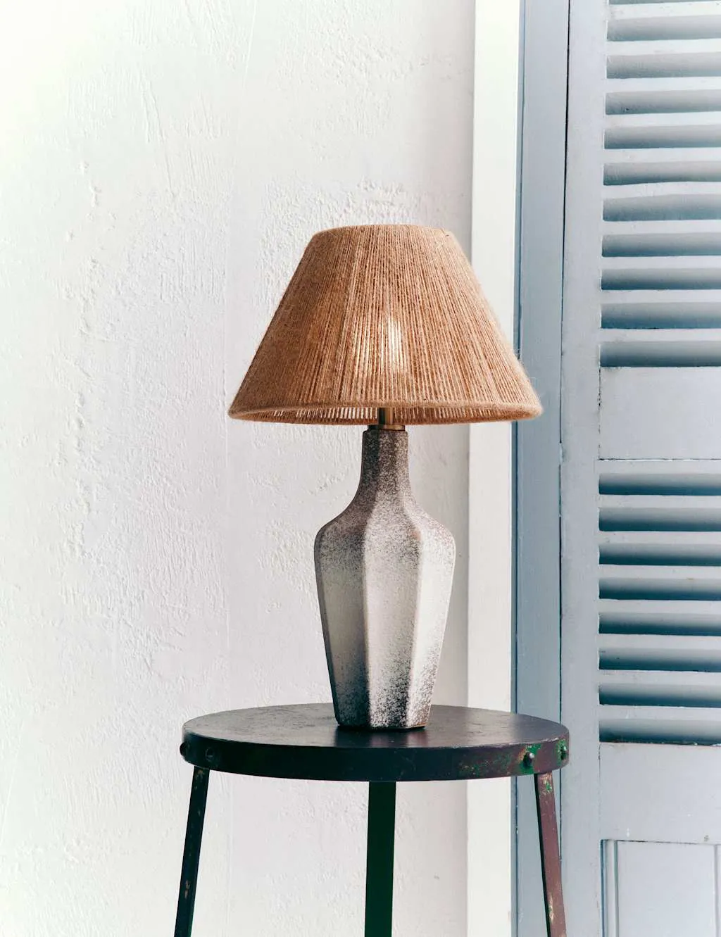 M&S Rechargeable Ceramic Base Jute Table Lamp White