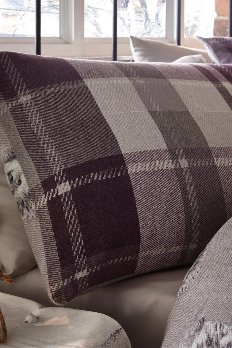 Dreams & Drapes 'Colville Check' 100% Brushed Cotton Duvet Cover Set in Plum 2