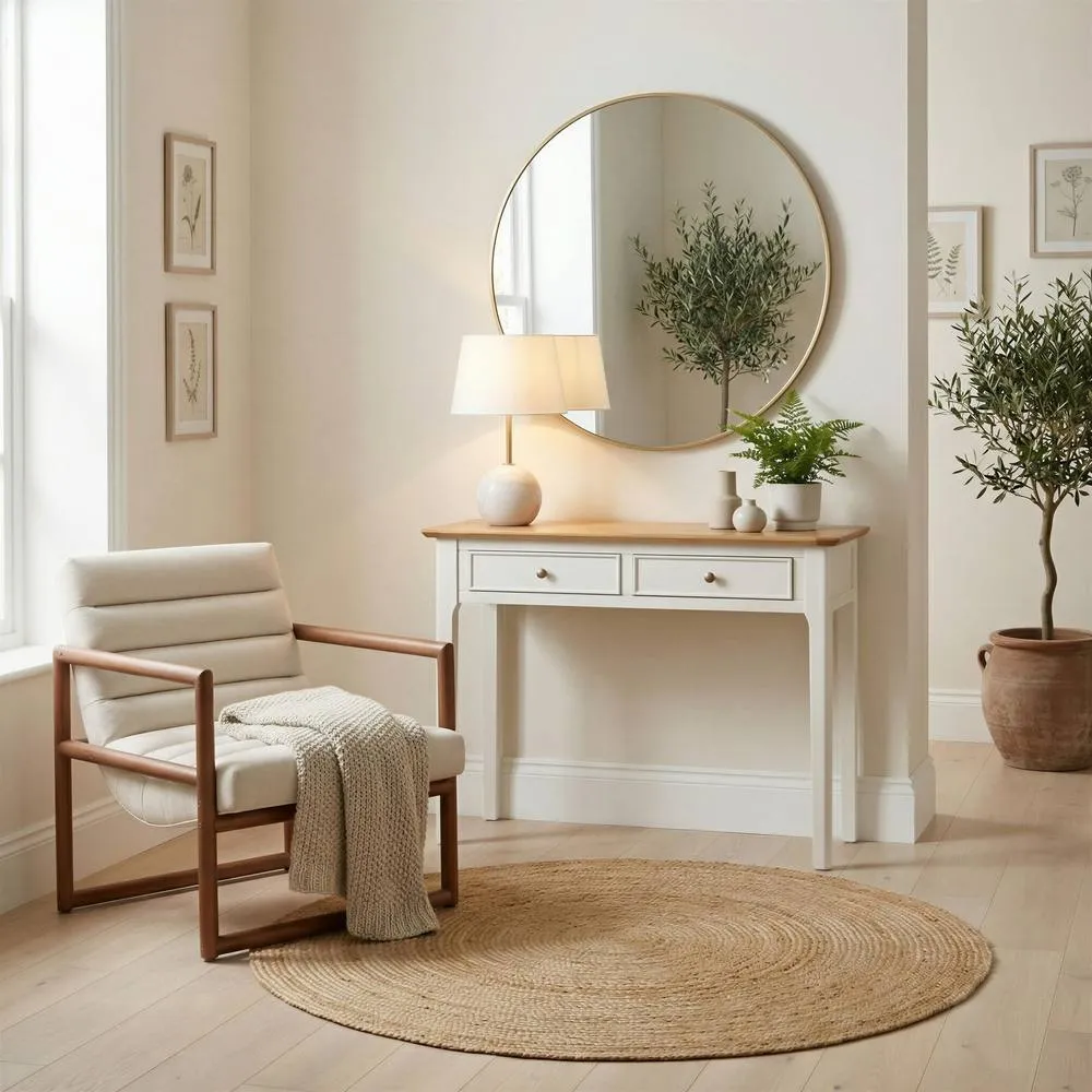 FurnitureboxUK Belle Oak Wood & Cream Console Table