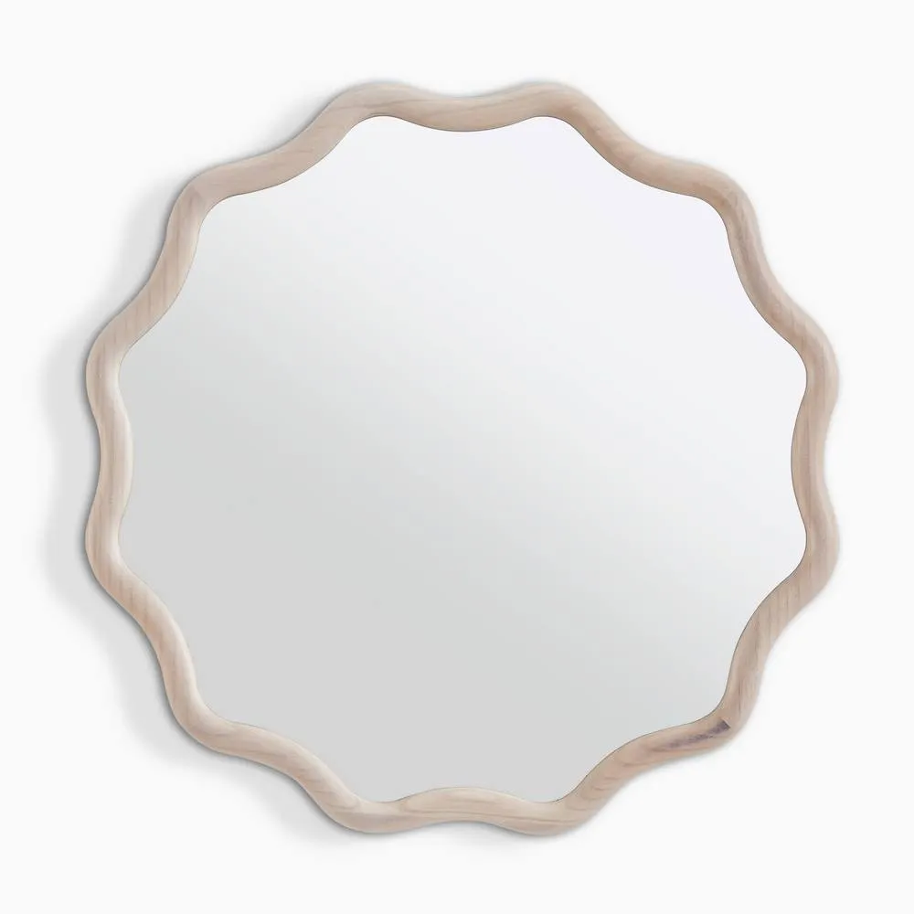 FurnitureboxUK Damaris Wood Medium 70x70cm Wavy Round Wall Mirror in Brown 3
