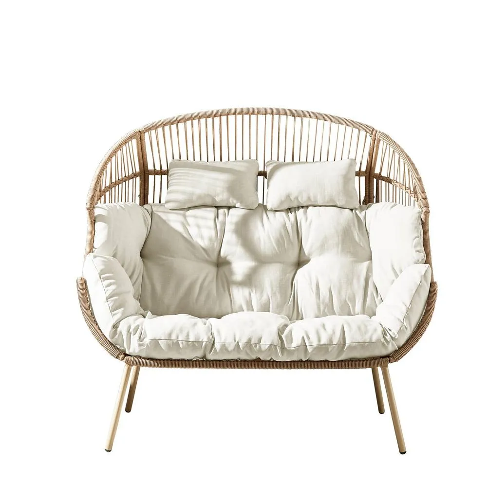 FurnitureboxUK Beige Indoor / Outdoor Rattan Double Egg Chair 4