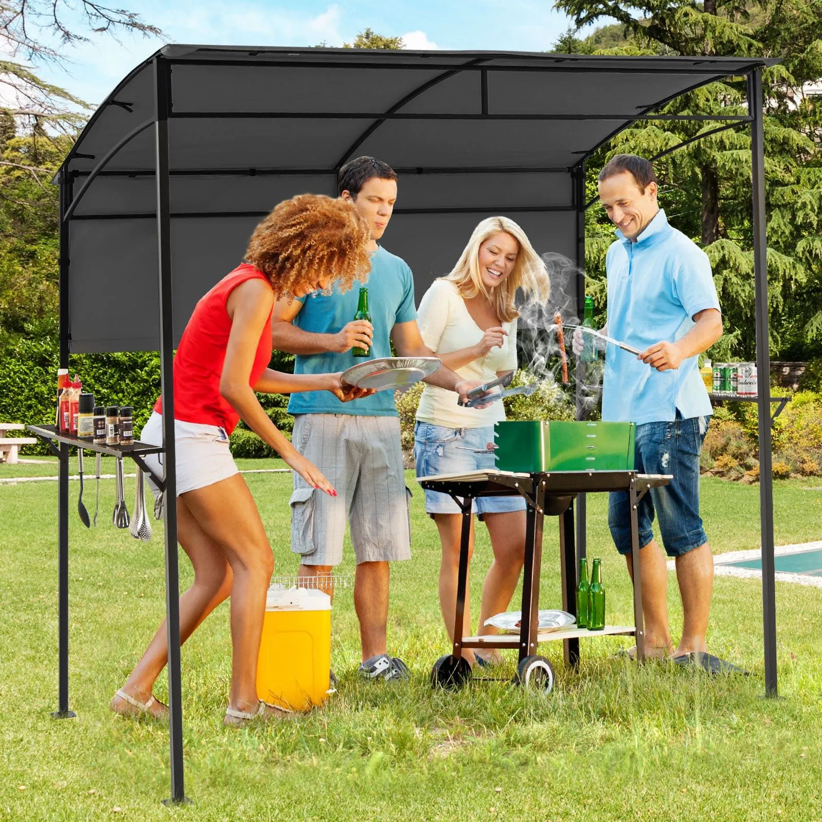 Costway 239 x 108 cm Grill Gazebo Outdoor Patio BBQ Canopy in Grey 4