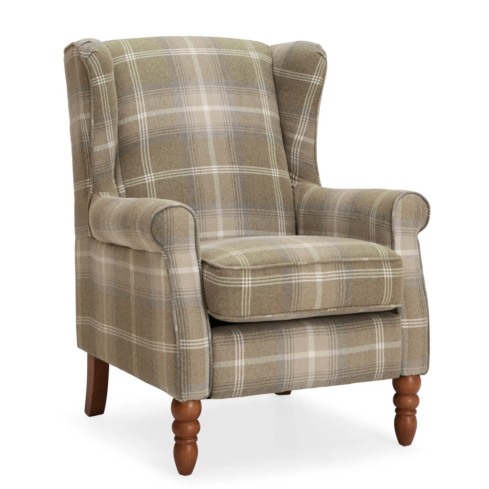 Oswald Check Wingback Armchair Brown, Blue and White