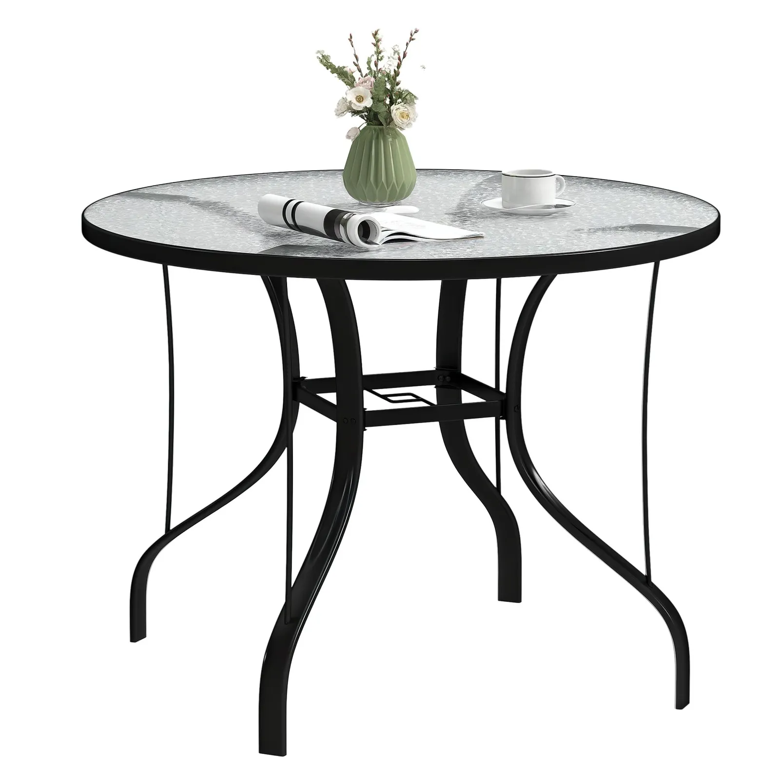 OUTSUNNY Outdoor Dining Table with Parasol Hole, Round, 96.5 x 96.5 x 71 cm in Black 2