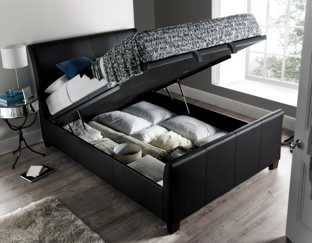 Allendale Black Faux Leather Ottoman Storage Bed Frame - 6ft Super King Size