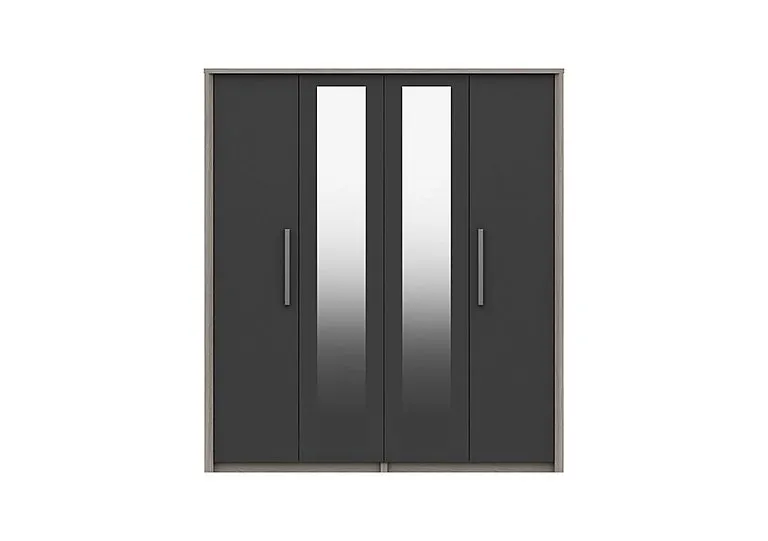 Euston 4 Door Wardrobe with Mirrors - Grey Oak/Graphite Gloss