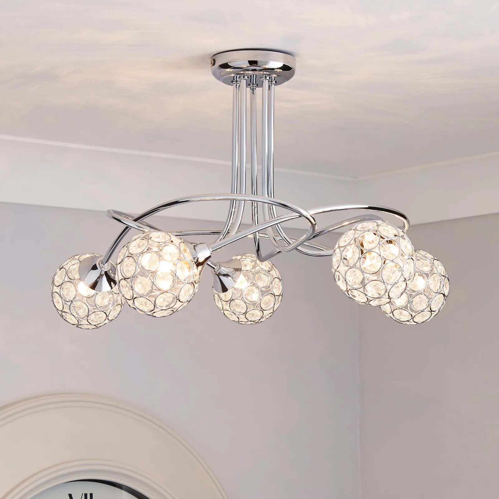 Sphere 5 Light Chrome Ceiling Fitting Silver