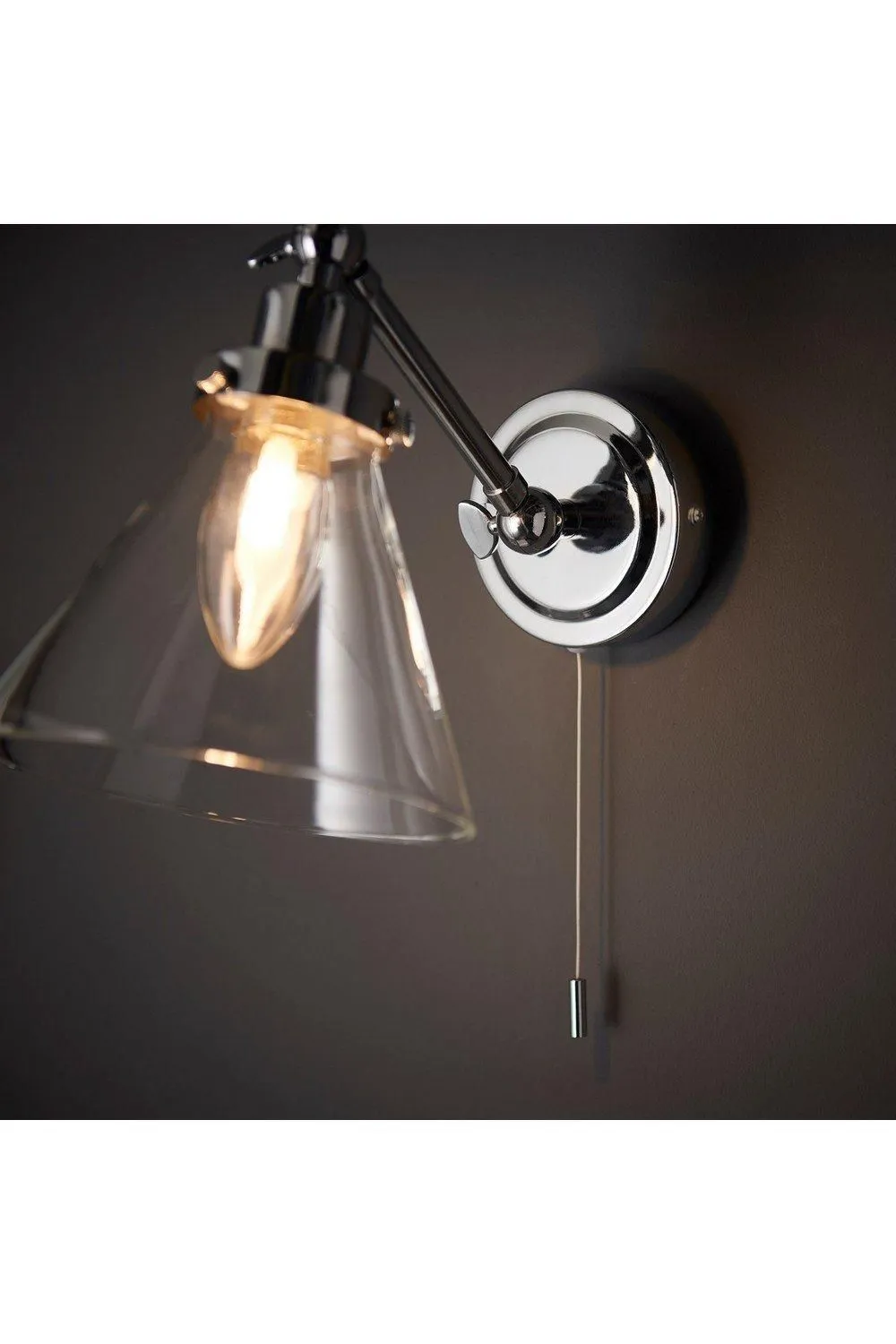 Netlighting Faraday Bathroom Adjustable Dome Wall Light with Pull Cord Chrome Glass Shade in Grey 4
