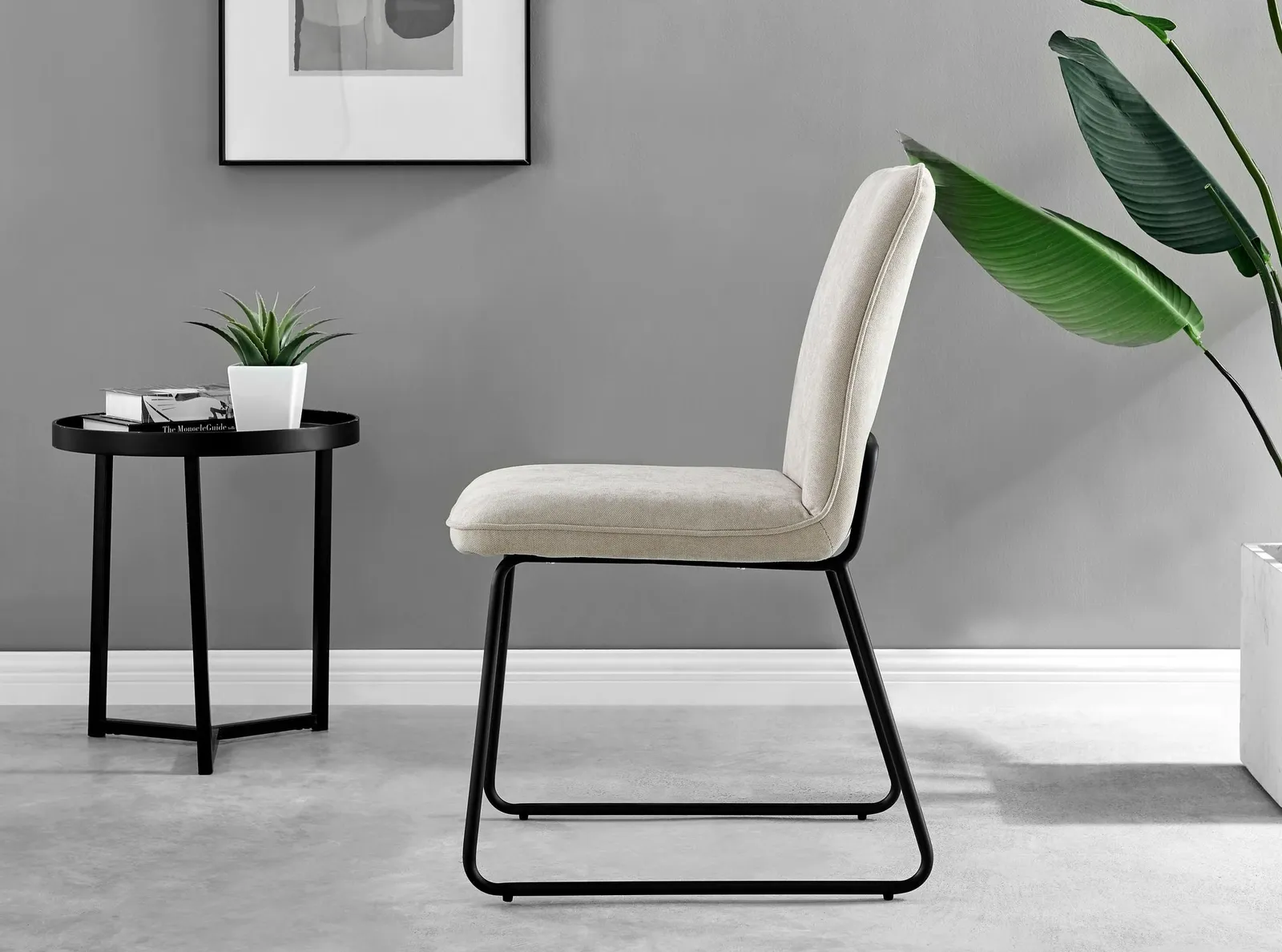 FurnitureboxUK Set of 2 Modern Chic Deep Padded Soft & Durable Stitched Fabric & Black Powder Coated Metal Leg Dining Chairs in Taupe 6