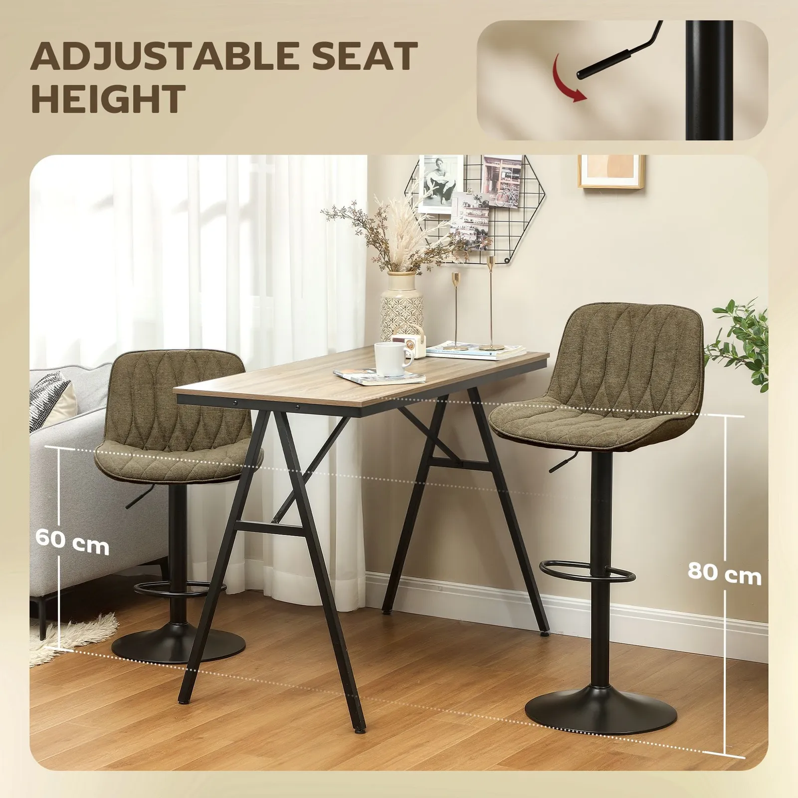 HOMCOM Bar Stools Set of 2, Modern Armless Bar Chairs in Brown 6