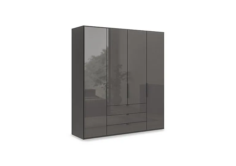 Amara 200cm 4 Door Combi Wardrobe with Glass Doors and Drawers - Lava