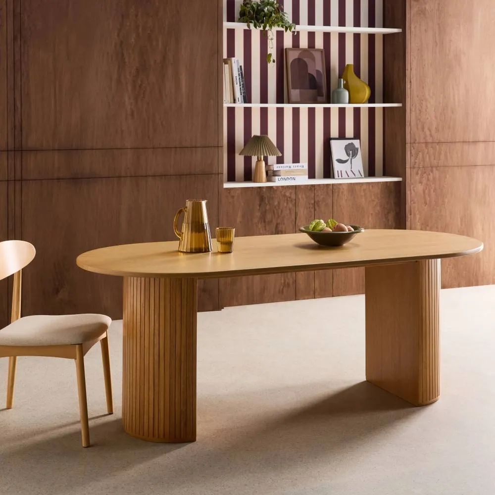 sweeek Oval dining table 200cm in rubberwood & oak veneer, seats 6-8 in Beige 3