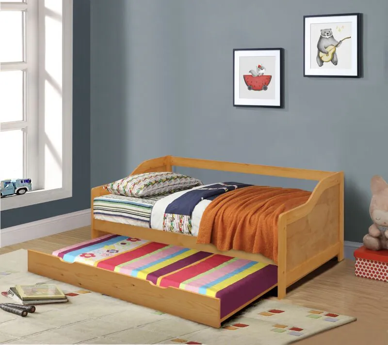 Comfy Living Ltd 3ft Wooden Trundle Bed in Light Brown 1