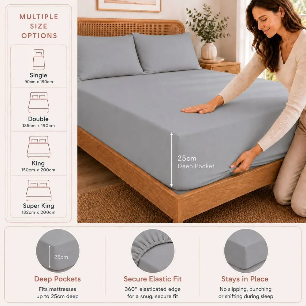 Smart Living 3 Pack 100% Brushed Cotton Fitted Sheets 25cm Deep in Grey 3
