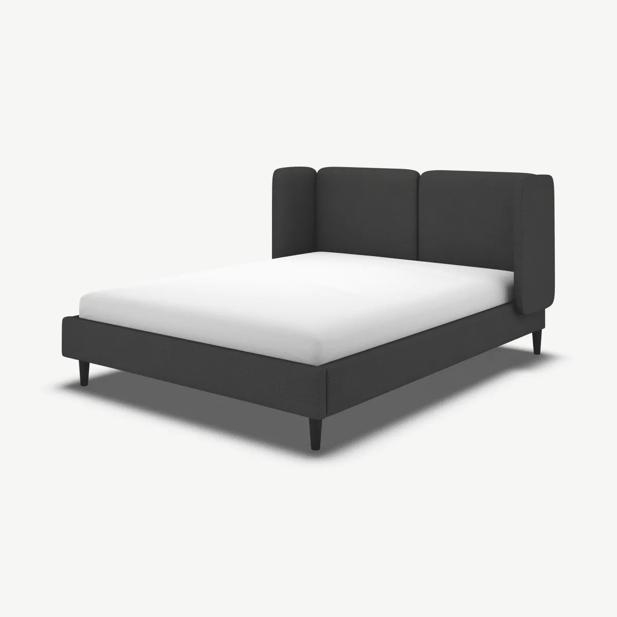 Romola Super King Size Bed, Etna Grey Wool with Black Stain Oak Legs