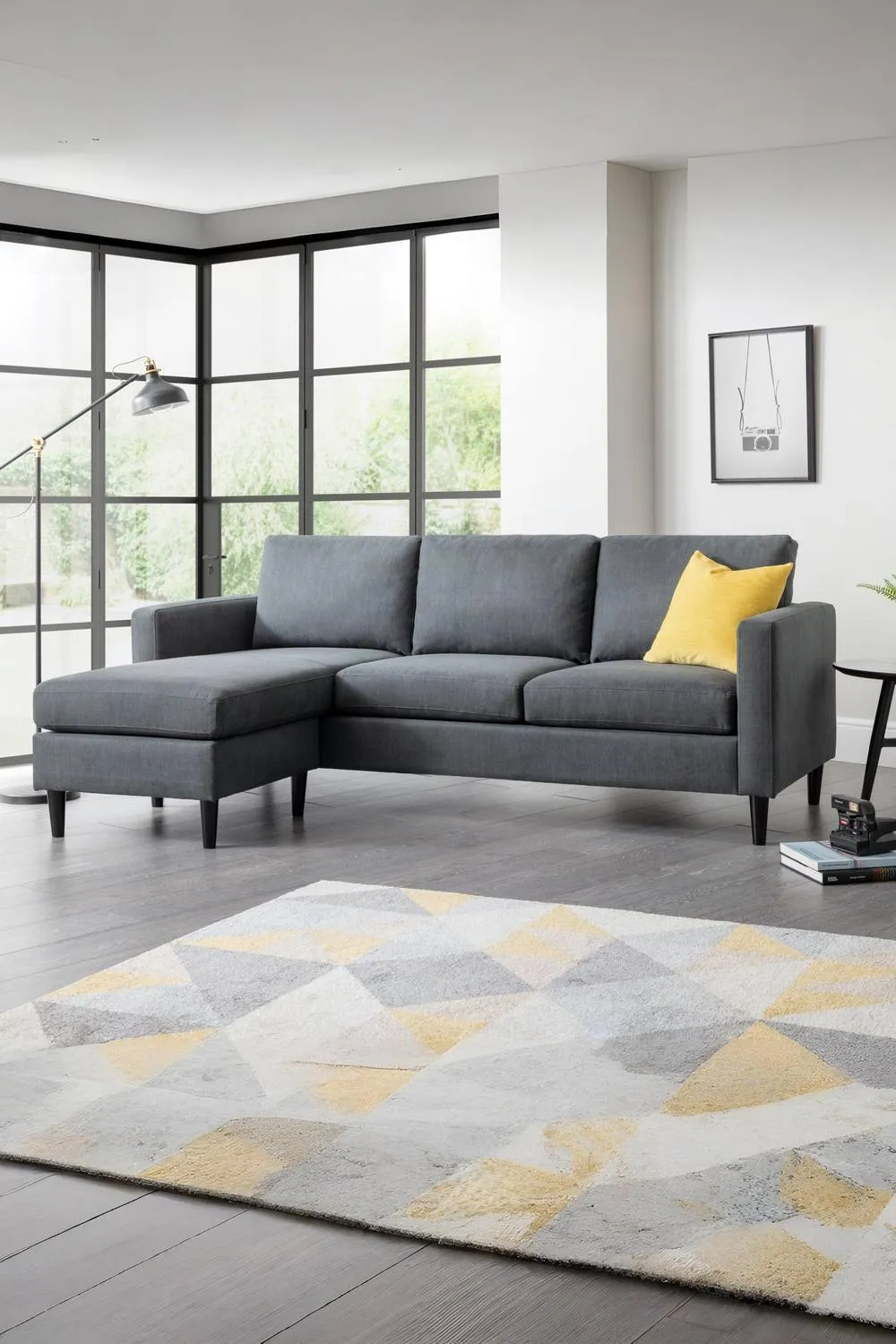 Julian Bowen Marant Upholstered 3 Seater Sofa with Chaise Footstool in Grey