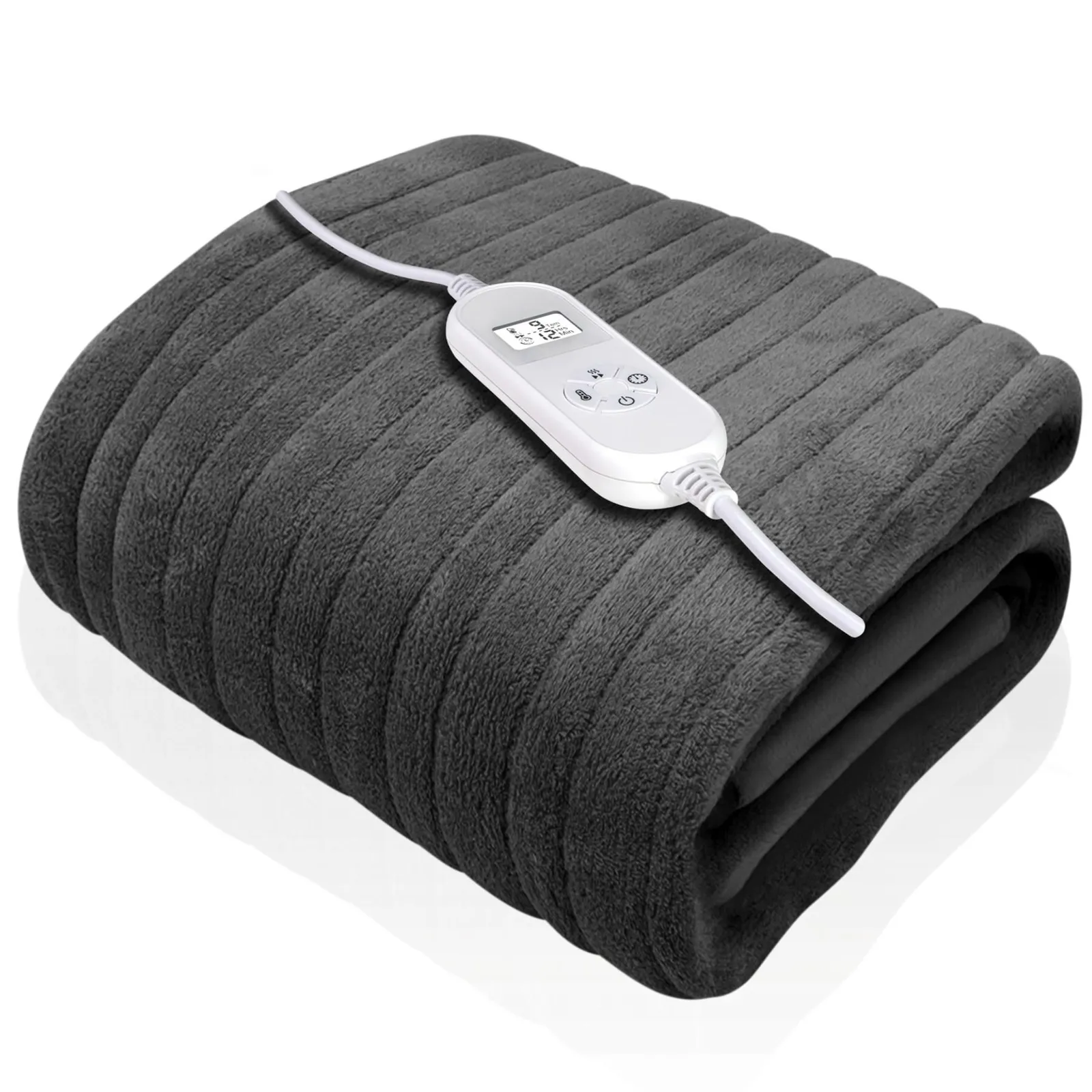 Dreamcatcher Deluxe Electric Throw Heated Double Over Blanket Soft Fleece Timer in Grey