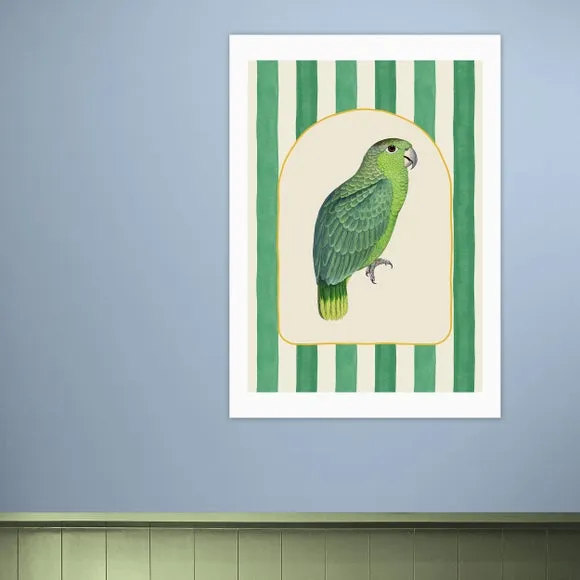 East End Prints Stripy Green Parrot Print 1