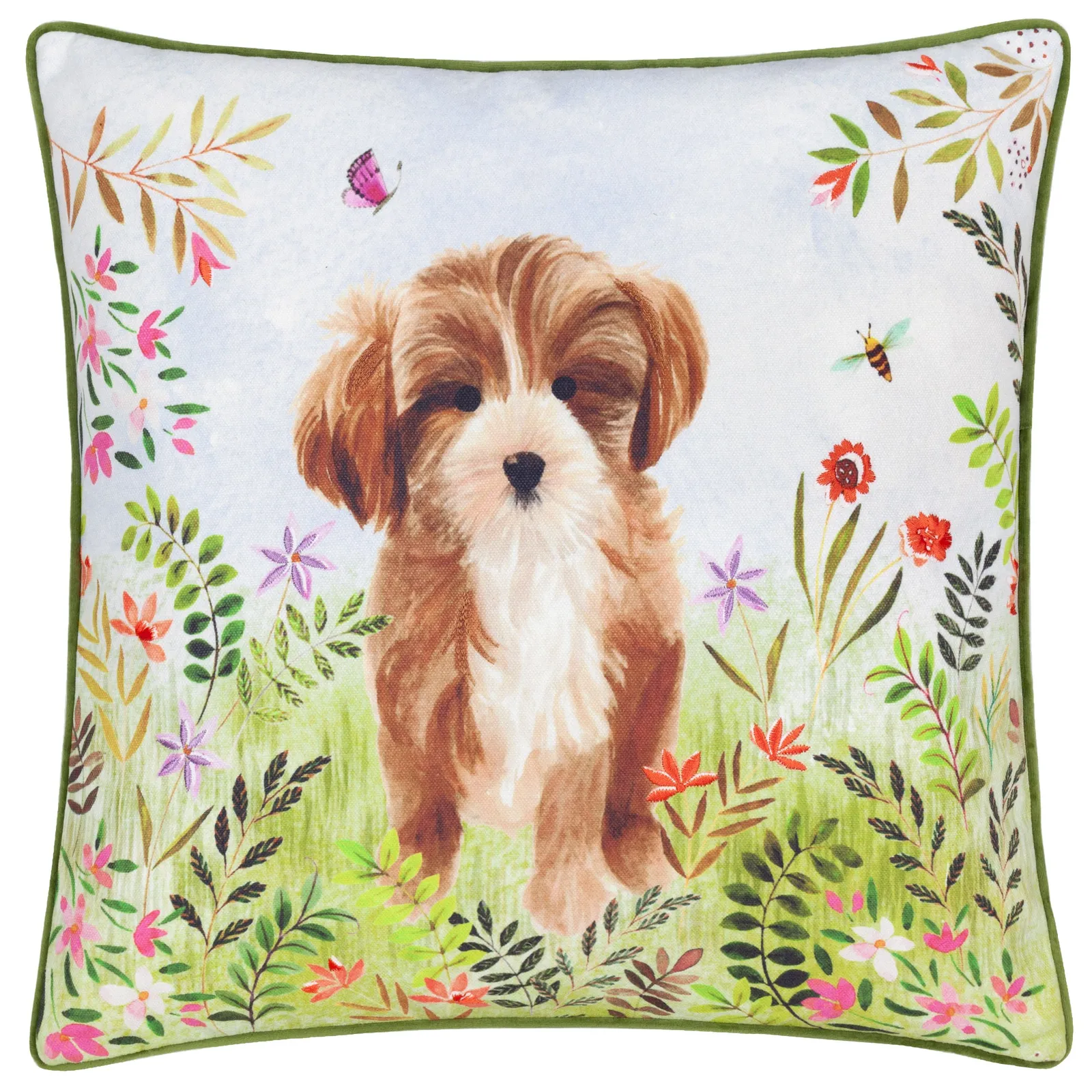 Evans Lichfield Daisy Hill Charlie Printed Cushion in Green