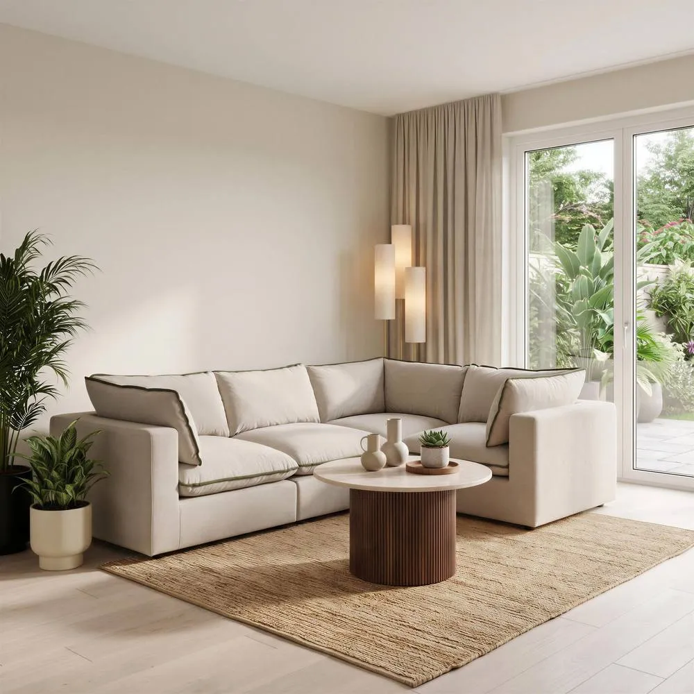 FurnitureboxUK Echo Linen-Look Fabric 3 Seater Modular Corner Sofa 5