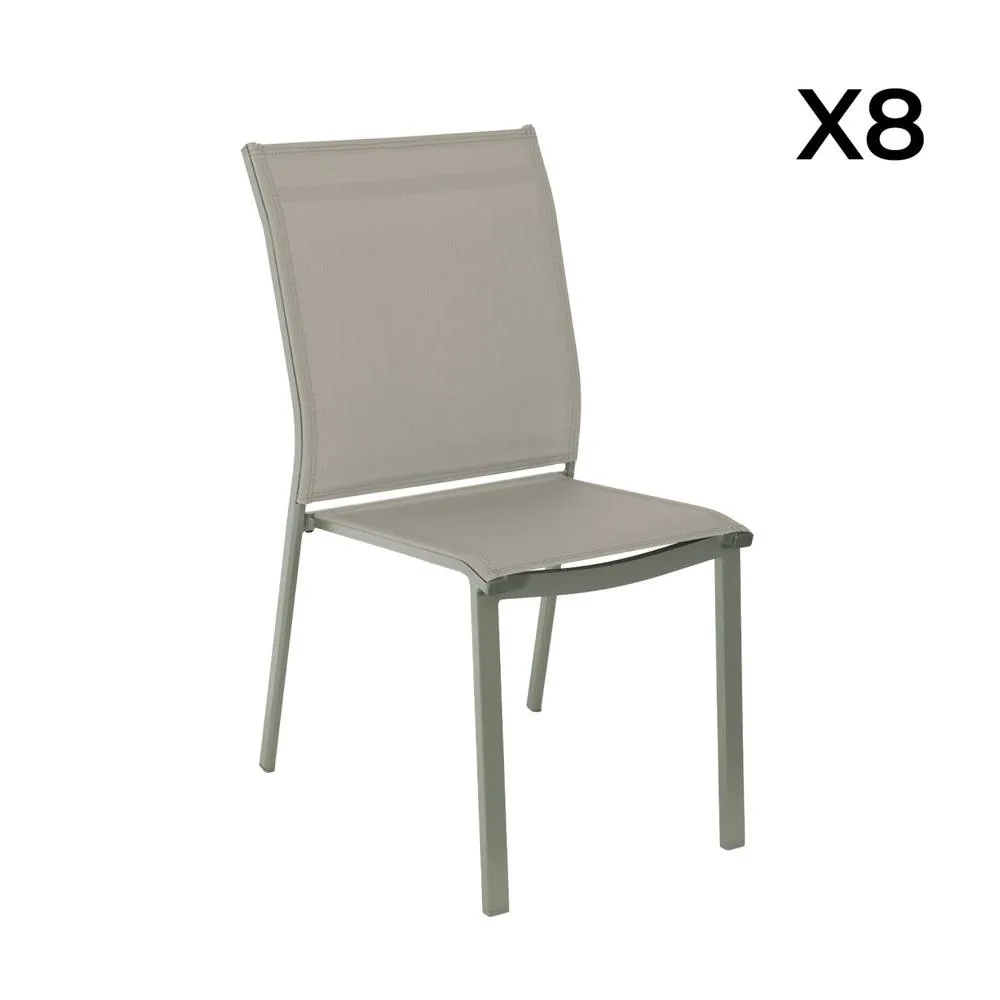 sweeek Acacia wood & aluminium garden table + 8 chairs in Khaki 6