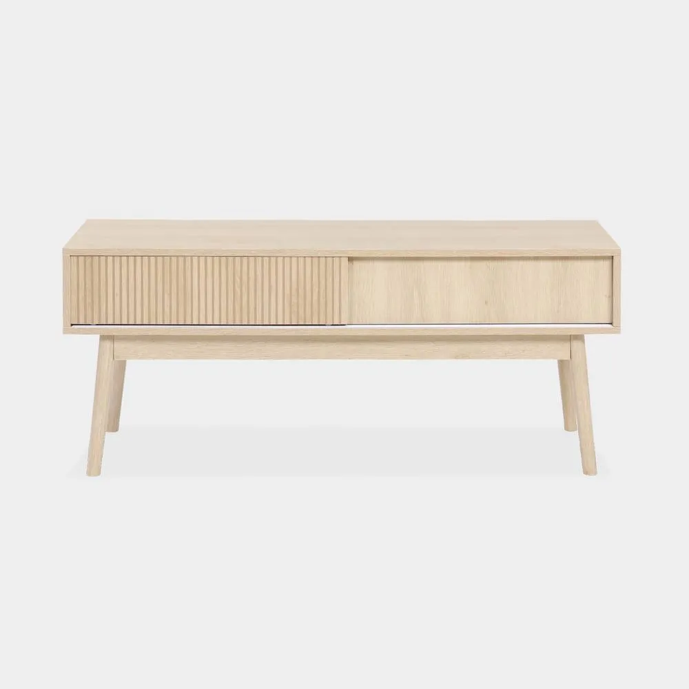 sweeek 115cm Tv Unit Grooved Wood Detail 2 Doors in Light Brown 2