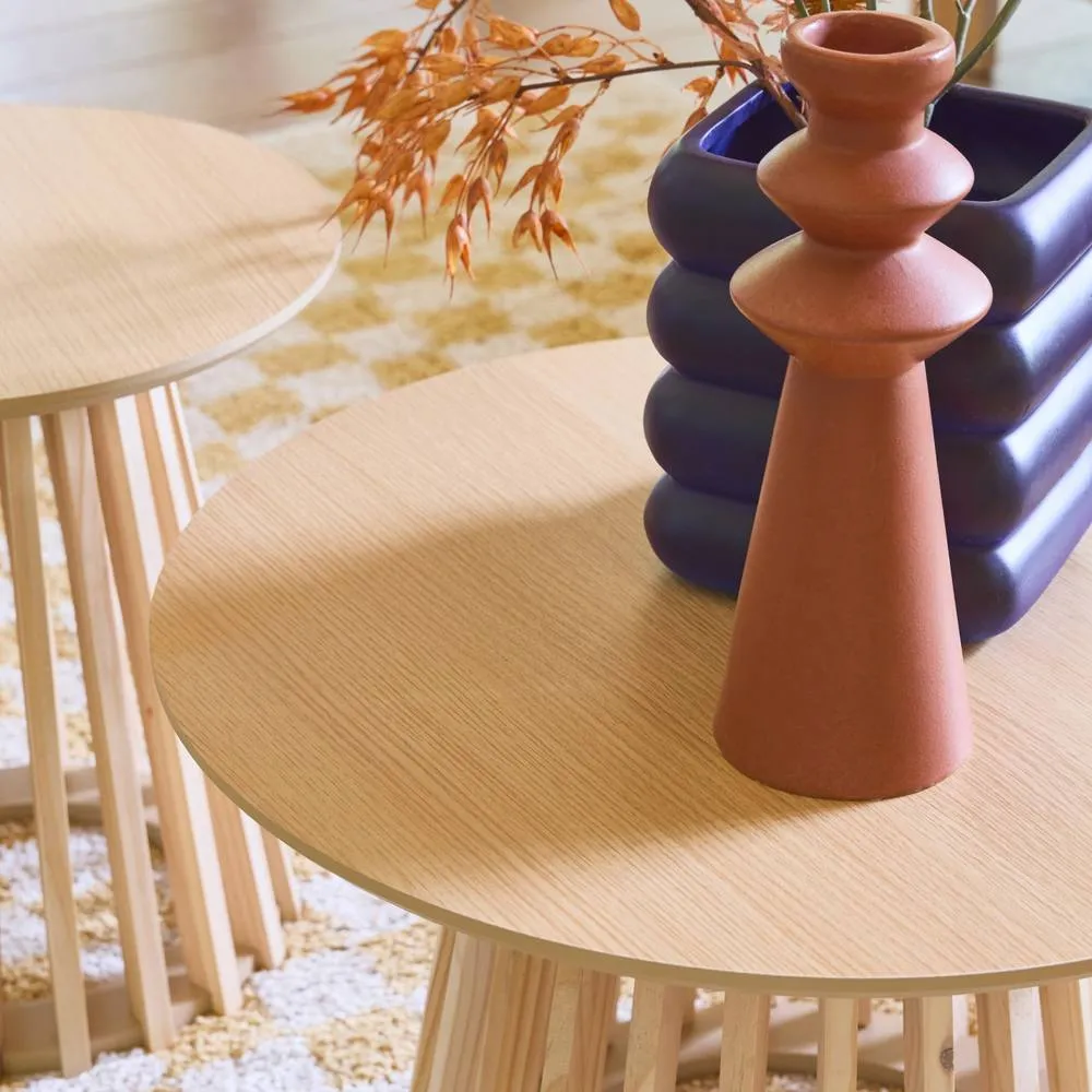 sweeek Pair Of Round Wooden-effect Coffee Tables 40cm & 60cm in Light Brown 6