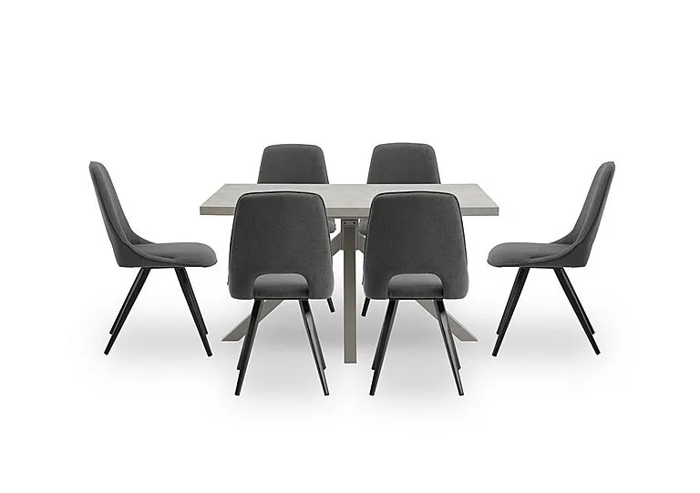 Matera Compact Dining Table with Star Base and 6 Fabric Chairs with Black Legs
