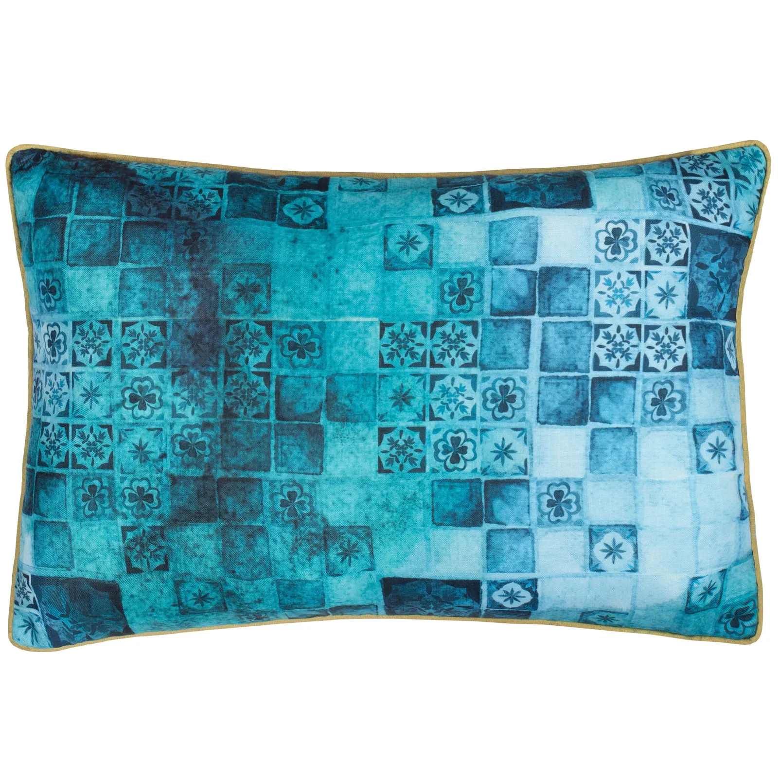 Paoletti Majorelle Leopard Moroccan Piped Outdoor Cushion in Blue 3