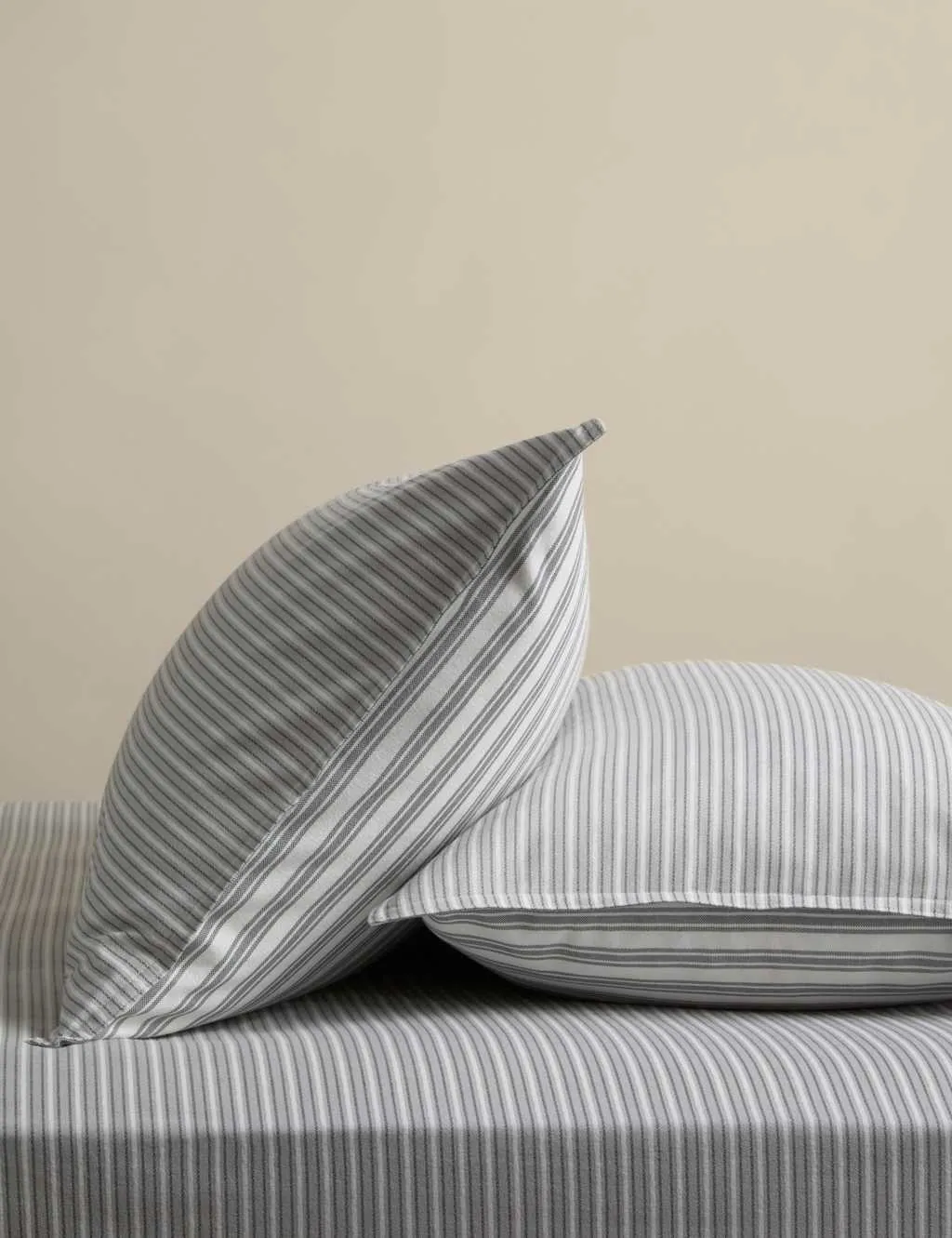 M&S 2 Pack Brushed Cotton Striped Pillowcases Dove