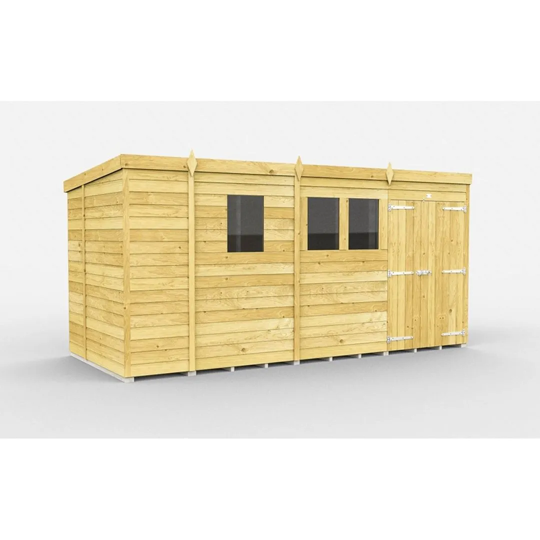 Buttercup Farm 13 x 6 Feet Pent Shed - Double Door W/ Windows - L178 x W387 x H201 cm in Brown
