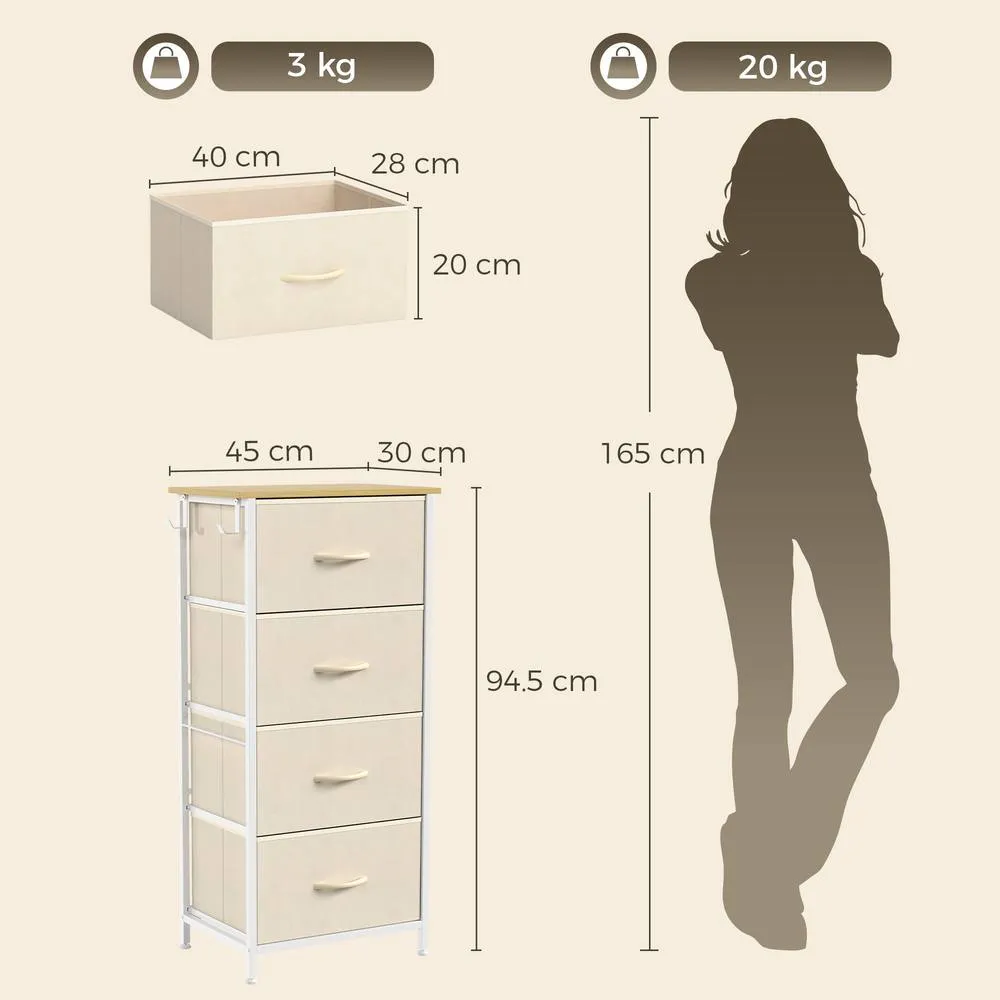 HOMCOM Fabric Chest of Drawers, 4 Drawer Dresser for Bedroom, Beige 3