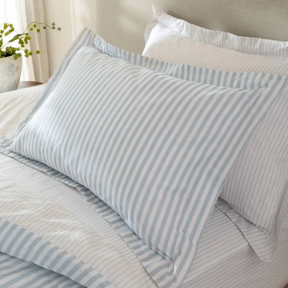 Yard Hebden Striped 100% Cotton Pillowcase Pair in Pale Blue 1