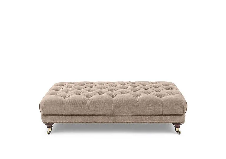 Wallace Fabric Rectangular Footstool with Castors - Barley