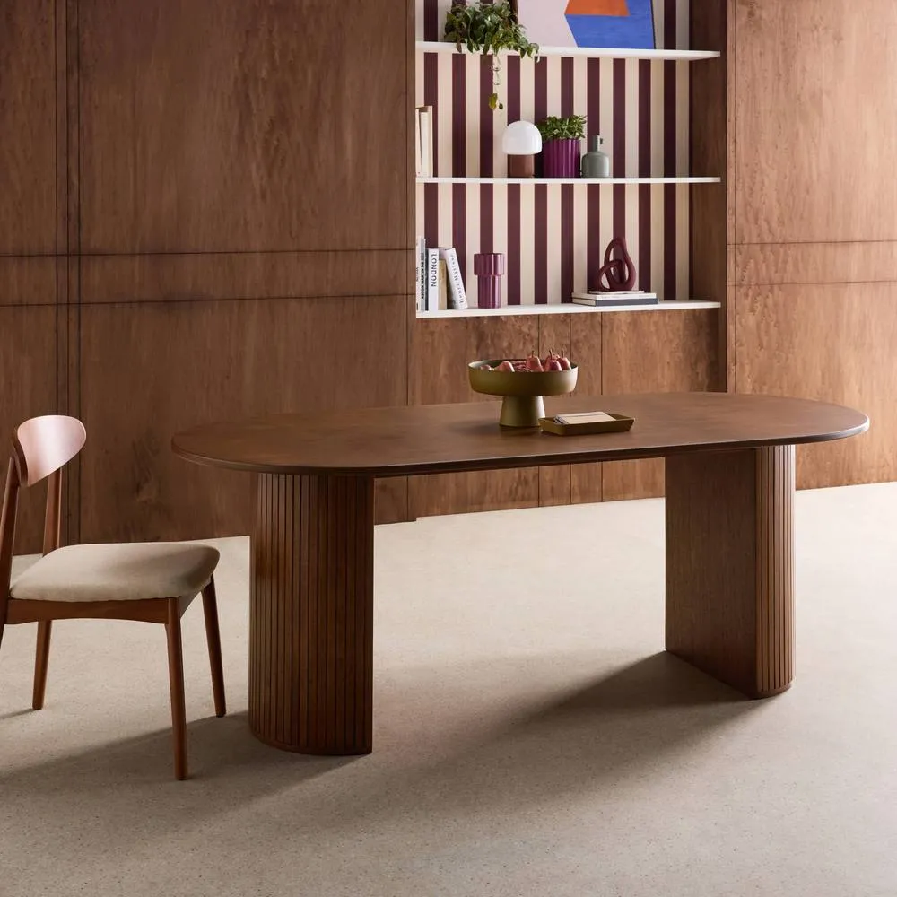 sweeek Oval dining table 200cm in rubberwood & oak veneer, seats 6-8 in Dark Brown 4