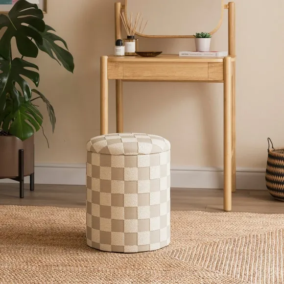 Checkerboard Chenille Round Tray Table Storage Footstool