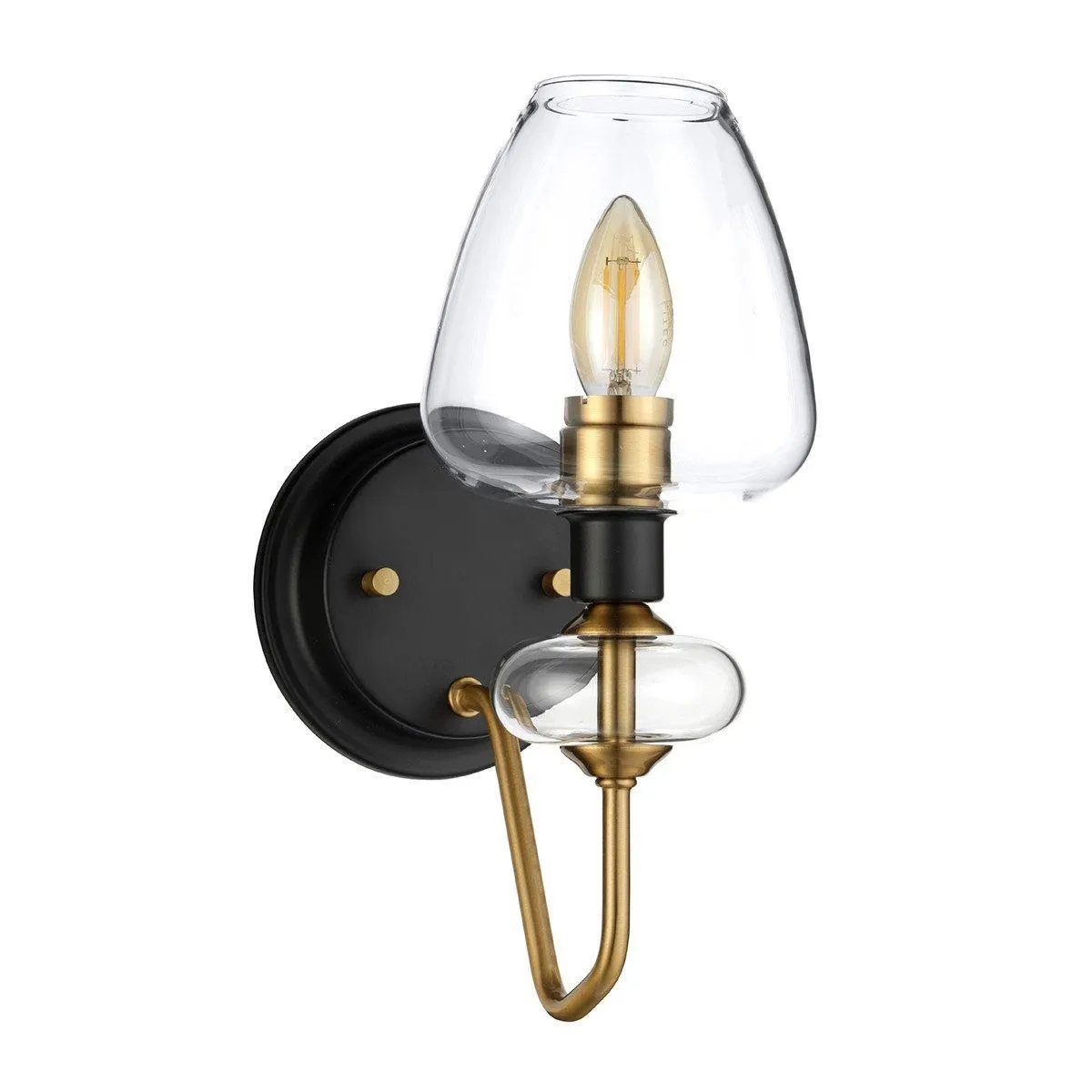 Netlighting Armand 1 Light Wall Light Aged Brass Glass Shade in Yellow 2