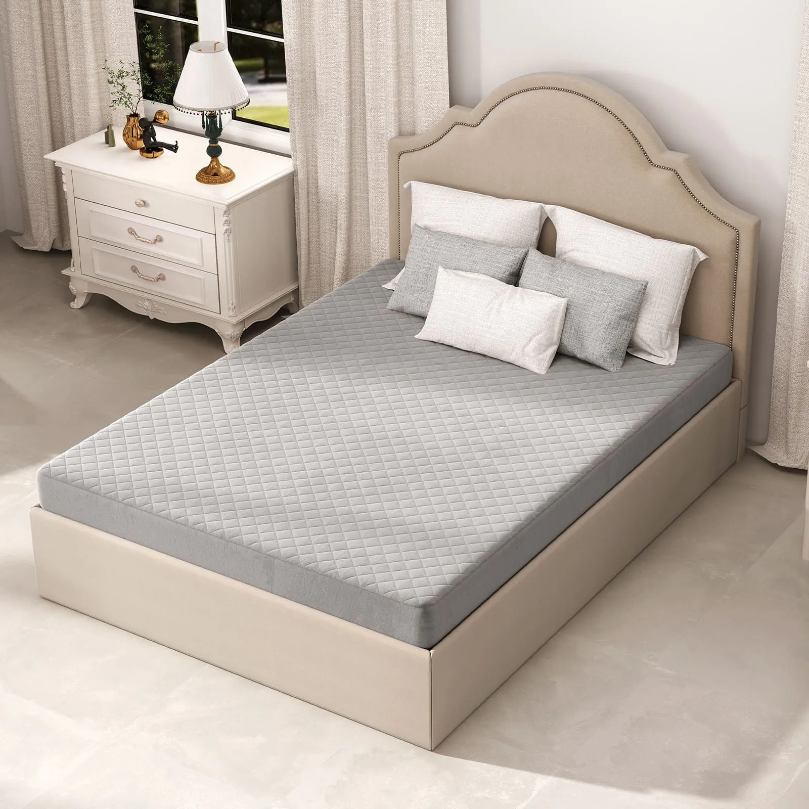 Costway King Size Mattress Protector Luxury Soft Velvet Mattress Topper in Grey 3