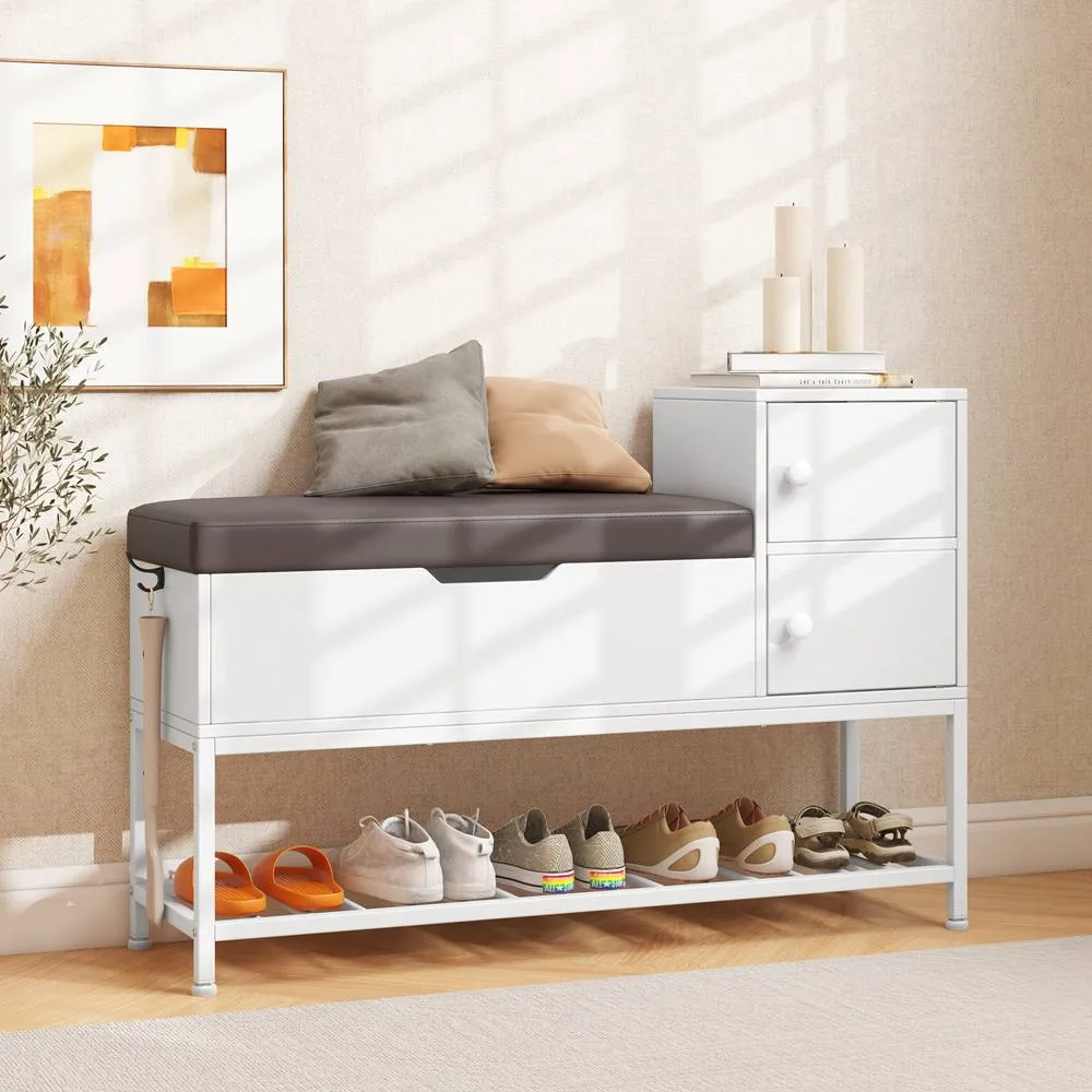 Costway Shoe Storage Bench Shoe Rack Stand with Flip Top Storage-White in White