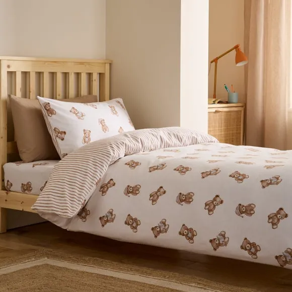 Catherine Lansfield Teddy Bear Brushed Cotton Duvet Cover & Pillowcase Set