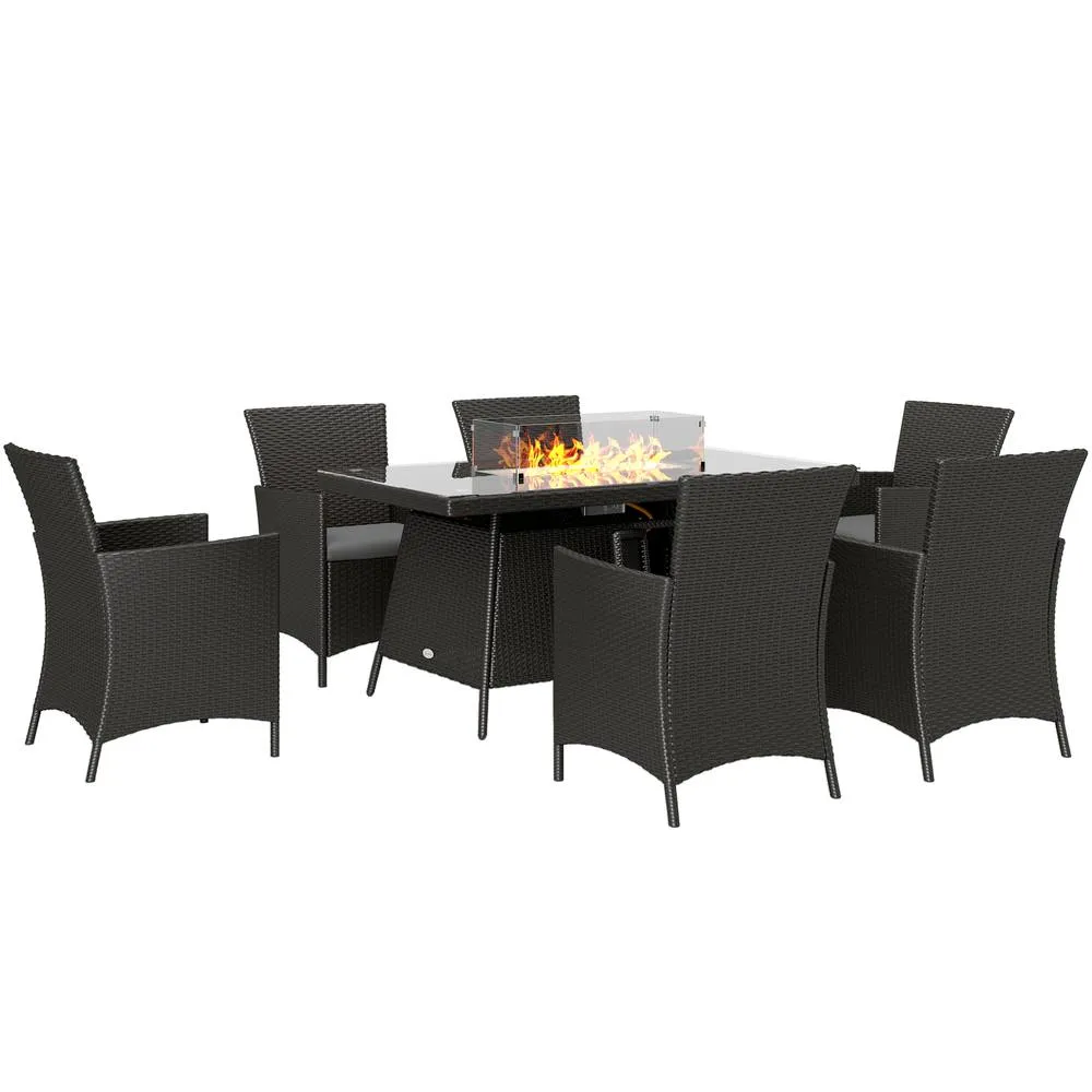OUTSUNNY Rattan Dining Set with Fire Pit Table & Armchairs, Black 2