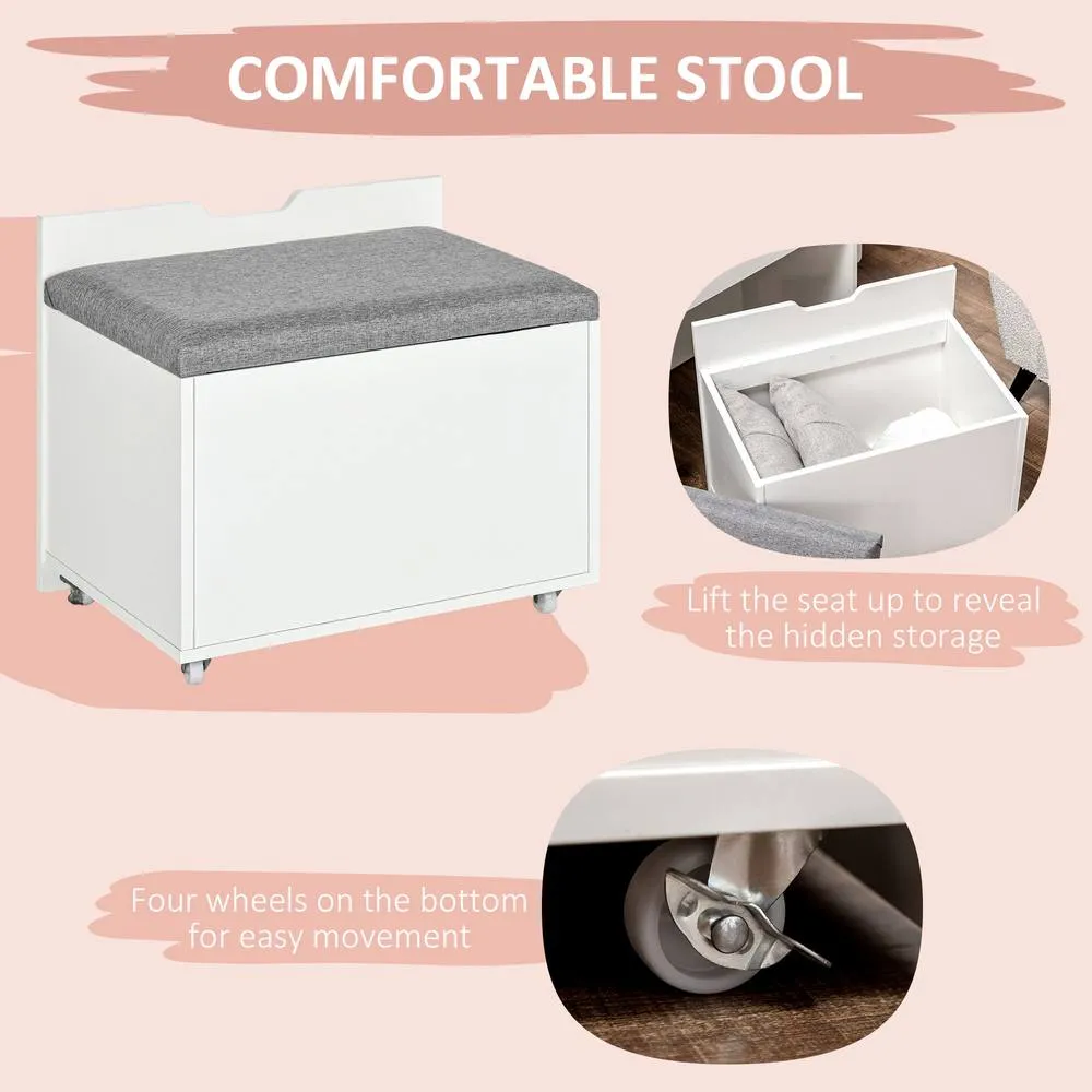 HOMCOM Dressing Table Set Flip up Mirror Stool Drawer & Compartments in White 6