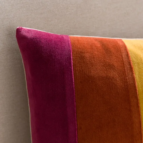 Clara Striped Rainbow Cotton Velvet Rectangular Cushion 5