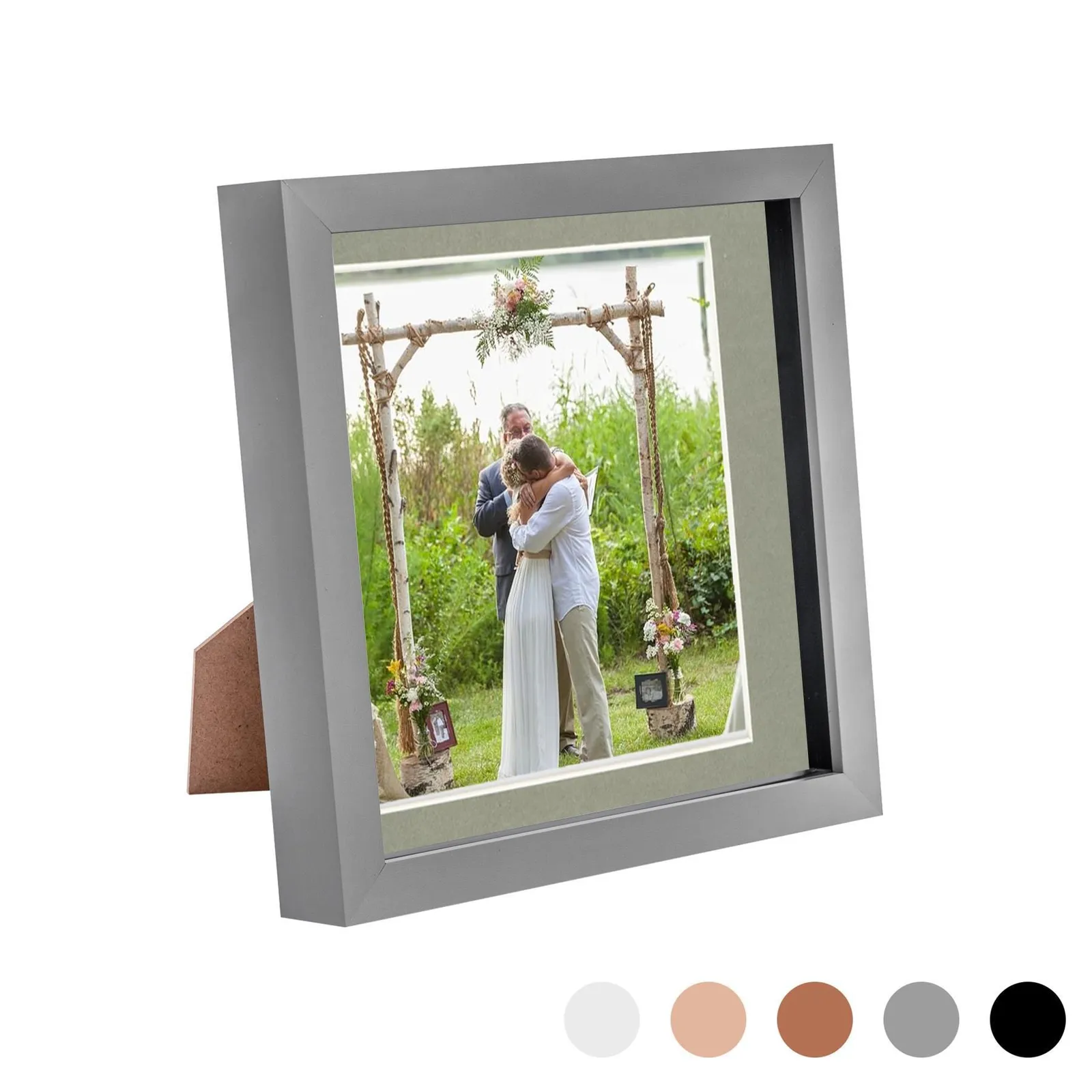 Nicola Spring 3D Box Photo Frame - 8 x 8" with 6 x 6" Mount - White Mount in Grey