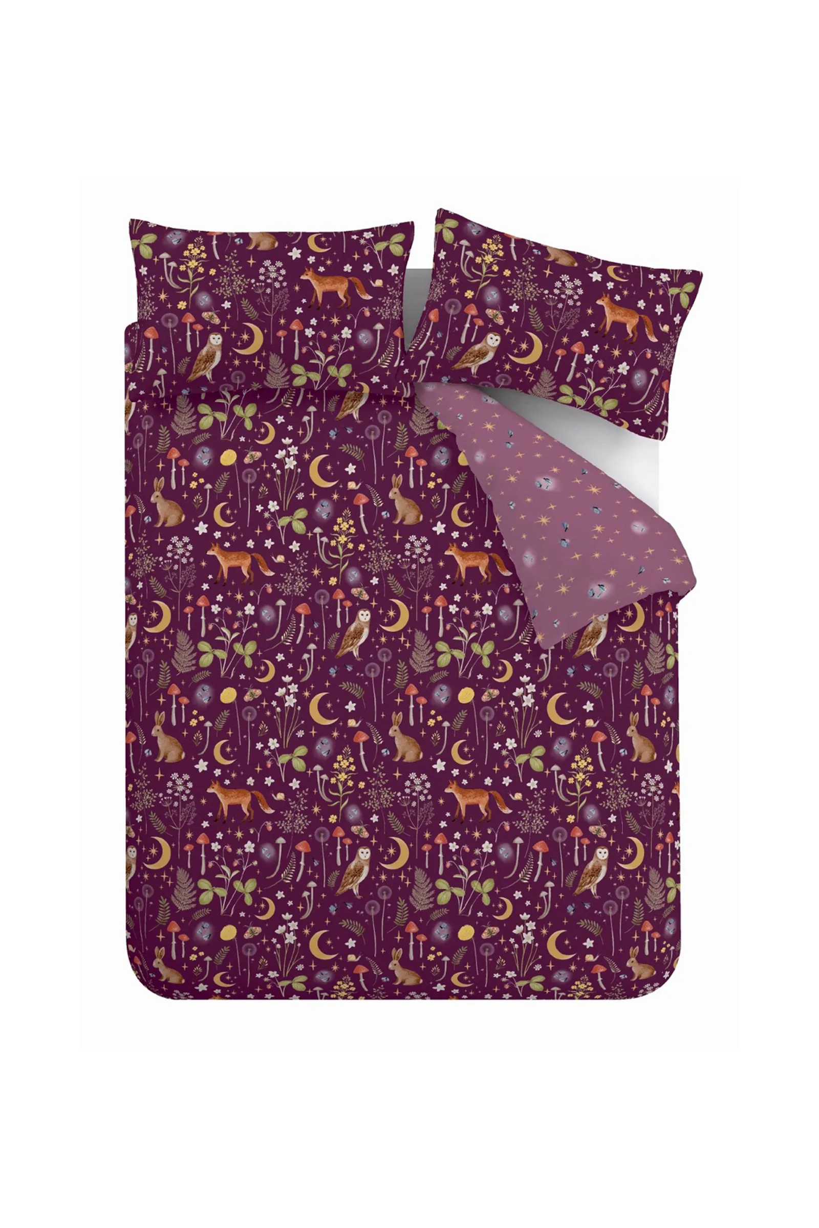 Catherine Lansfield 'Enchanted Twilight Animals' Reversible Duvet Cover Set in Plum 6