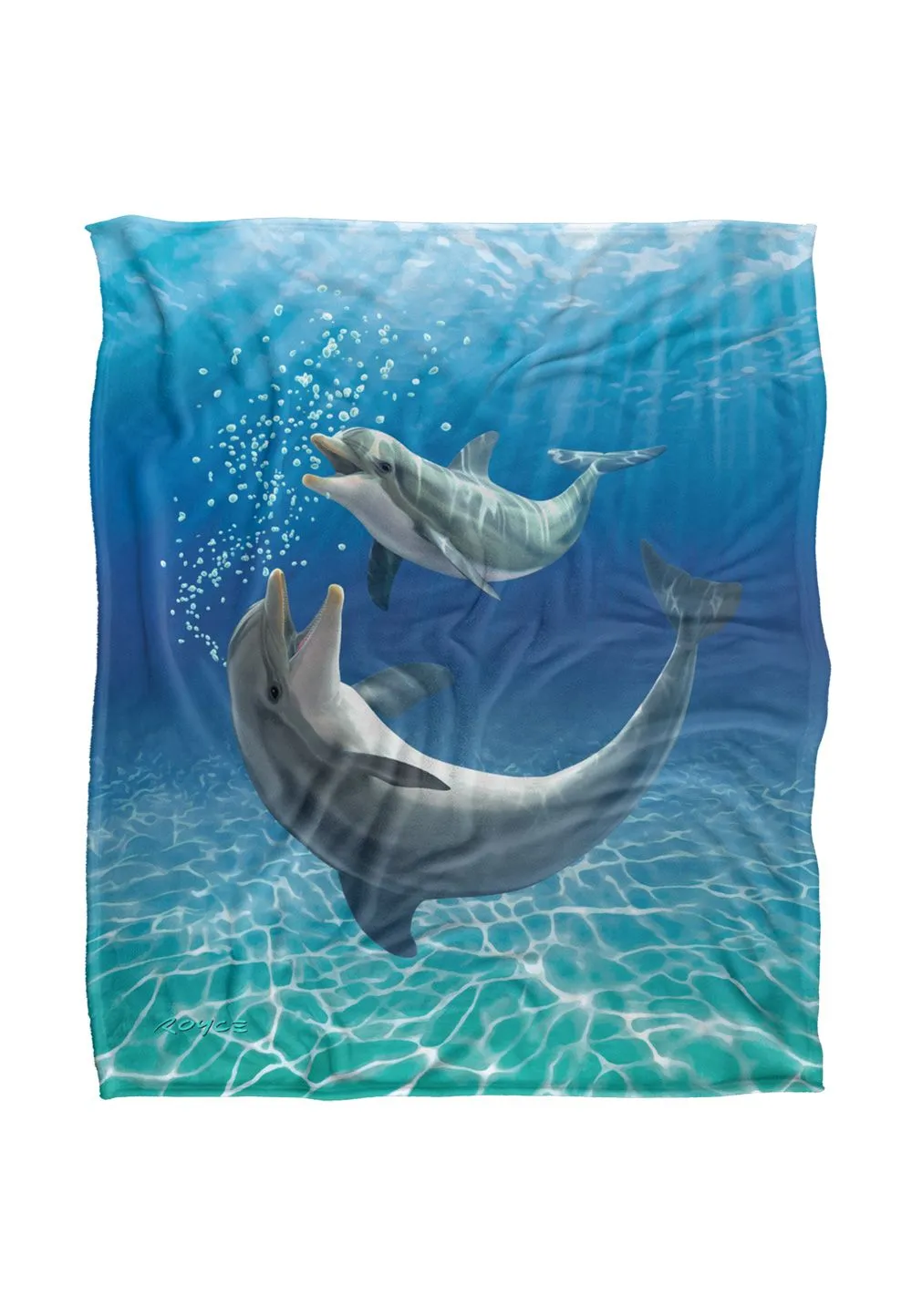 JQ Licensing Royce Mcclure Dolphin Bubbles Silky Touch Super Soft Throw Blanket 152 X 127 cm in White
