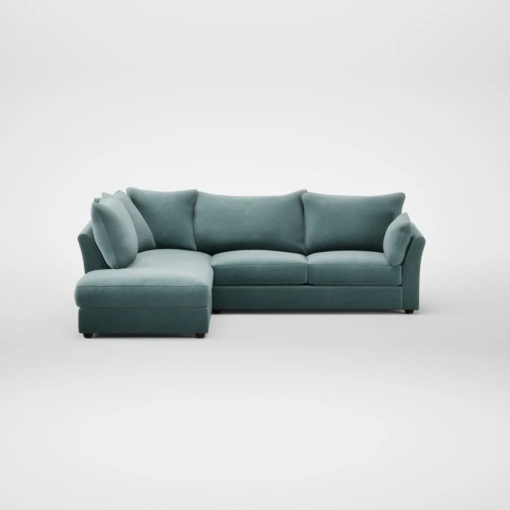 Heal's Tailor Left Hand Facing Corner Sofa Smart Luxe Velvet Mineral Blue Walnut Stained Feet 2